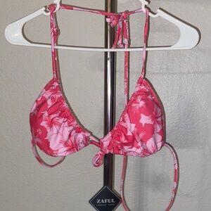 Zaful Pink and White Floral Bikini Top